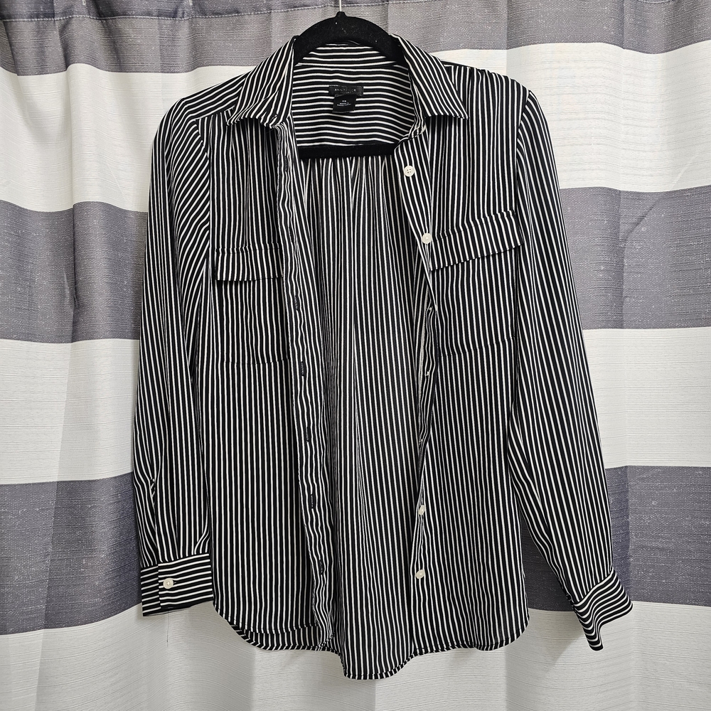 Ann Taylor Black and White Striped Button Down Shirt